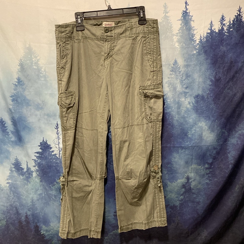 American Eagle Cargo Pants Womens Size 14 Green High Rise Baggy Wide Leg Stretch